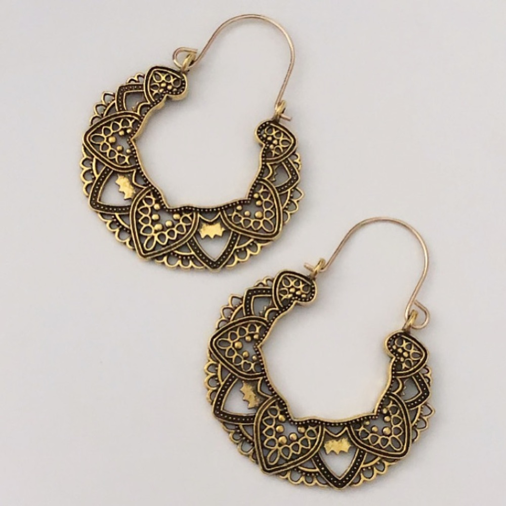 Lotus Boho Chic Drop Hoop Silver boho earring